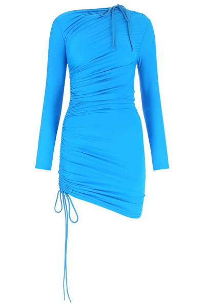 Balenciaga Teal Ruched Stretch-jersey Dress In Light Blue