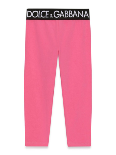 Dolce & Gabbana Kids' Girl's Logo Tape Waistband Leggings In Pink