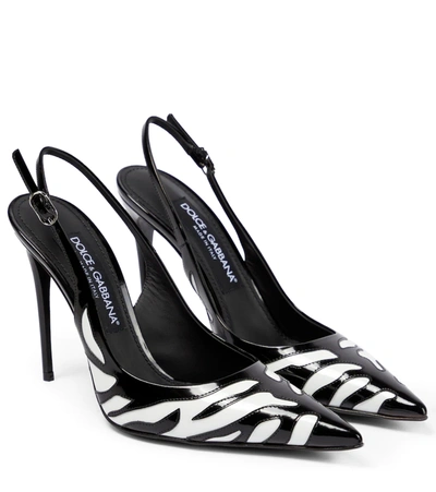 Dolce & Gabbana Patent Leather Zebra Slingback Pumps 105 In Black