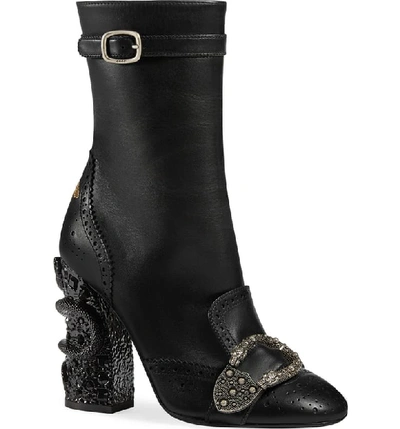 Gucci Women's Queercore Leather & Crystal Snake Block Heel Booties In Black
