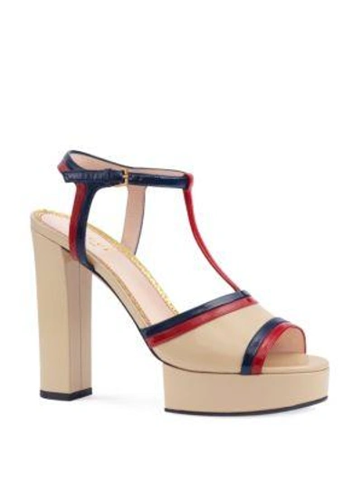 Gucci 130mm Millie Patent Leather Sandals In Beige