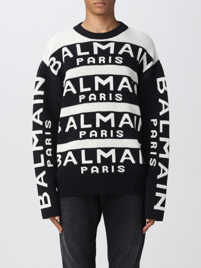 Balmain Knitted Pullover From The Basic Line With All-over Logo In Black