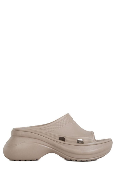 Balenciaga + Crocs Pool Perforated Rubber Slides In Beige