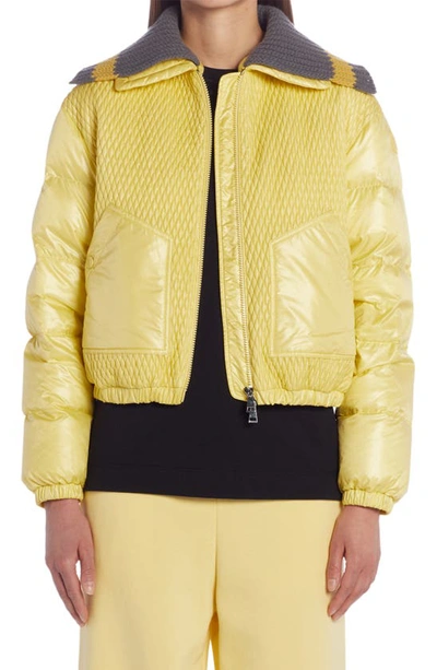 Moncler Apront Cropped Quilted Shell Down Bomber Jacket In Yellow