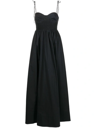Staud Landry Shoulder-tie Smocked Maxi Dress In Black