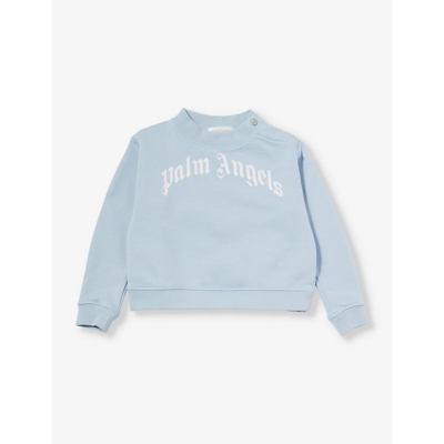 Palm Angels Logo Text-print Cotton-jersey Sweatshirt 6-36 Months In Baby Blue White