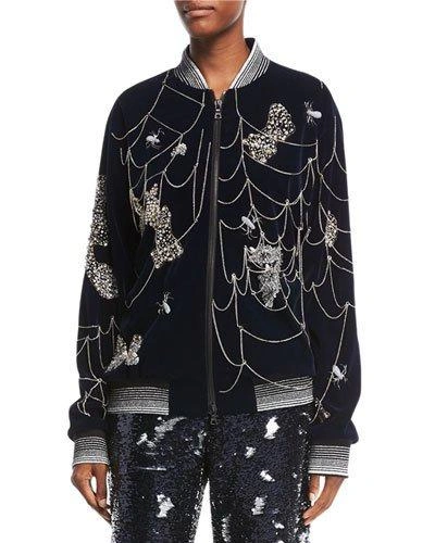 Libertine Spider Web-embroidered Bomber Jacket In Navy