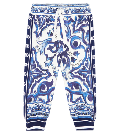 Dolce & Gabbana Babies' Majolica-print Jersey Jogging Pants In Blue