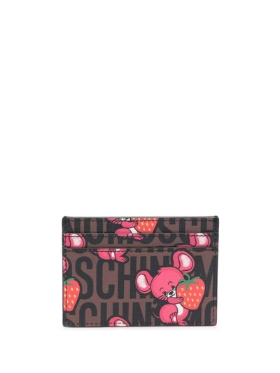 Moschino Mouse-print Logo Cardholder In Brown