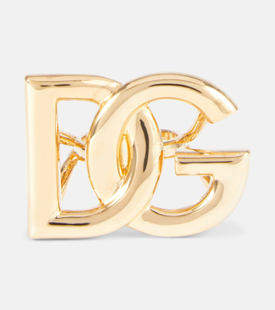 Dolce & Gabbana Gold-plated Dg Logo Plaque Ring In Giallo