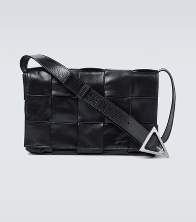 Bottega Veneta Small Cassette Intrecciato Leather Crossbody Bag In Black-silver