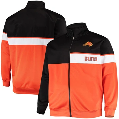 Profile Men's Black, Orange Phoenix Suns Big And Tall Pieced Body Full-zip Track Jacket In Black,orange