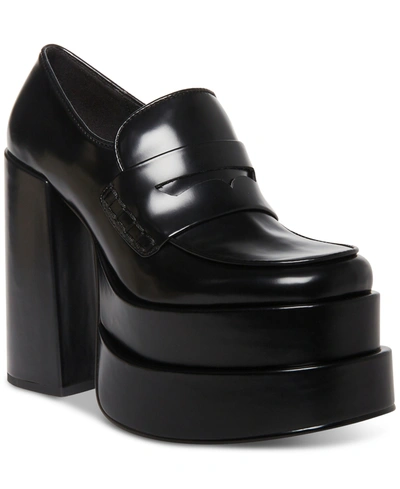 Steve Madden Catelyn Double-soled Faux-leather Platform Loafers In Black