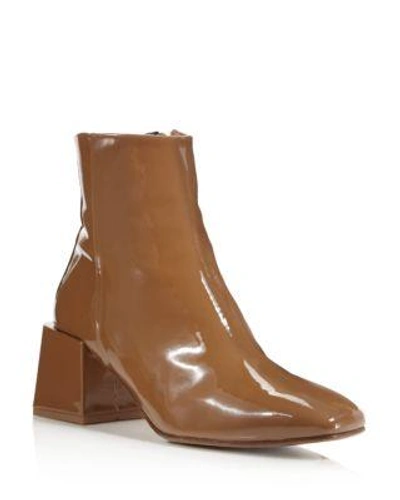 Loq Lazaro Patent Leather Block Heel Booties In Cream Brown