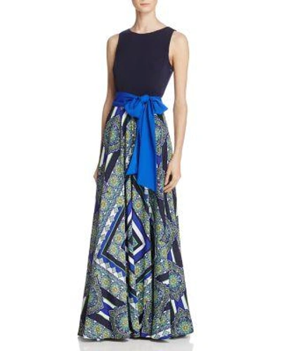 eliza j scarf maxi dress Eliza J Sleeveless Scarf Print Maxi Dress, Womens, 4, Navy Lime