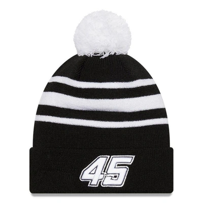 New Era Men's  Black, White Kurt Busch Knit Pom Cuff Beanie In Black,white