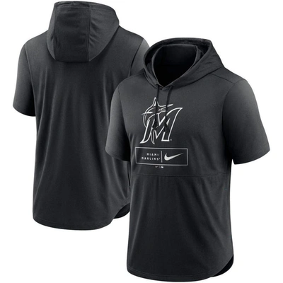 Nike Black Miami Marlins Logo Lockup Performance Short-sleeved Pullover Hoodie