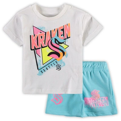 Outerstuff Kids' Toddler White/light Blue Seattle Kraken Wave Breaker T-shirt & Shorts Set