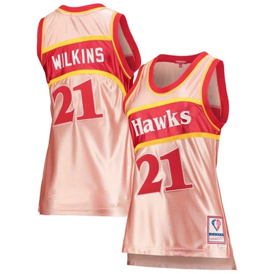 Mitchell & Ness Dominique Wilkins Pink Atlanta Hawks 75th Anniversary Rose Gold 1986 Swingman Jersey
