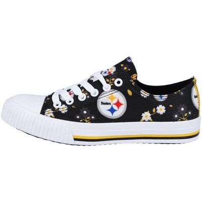 Foco Black Pittsburgh Steelers Flower Canvas Allover Shoes