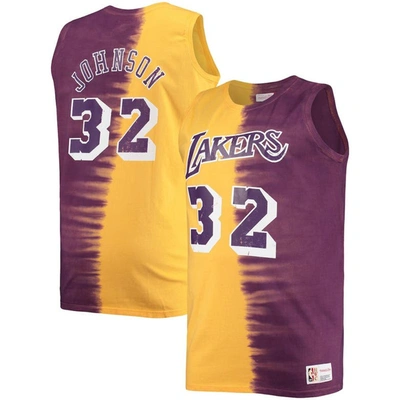 Mitchell & Ness Magic Johnson Purple/gold Los Angeles Lakers Big & Tall Profile Tie-dye Player Tank In Purple,gold
