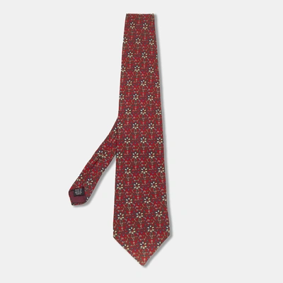 Pre-owned Dior Vintage Red Geometric Print Silk Tie