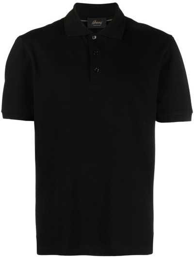 Brioni Short-sleeve Silk Polo Shirt In Black