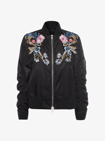 Alexander Mcqueen Black Embroidered Shell Bomber Jacket