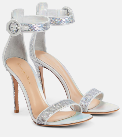 Gianvito Rossi Lennox Studded Suede Sandals In Silver