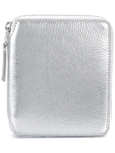 Comme Des Garçons Metallic Zip Around Wallet In Silver