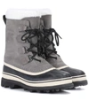 Sorel Caribou Leather & Faux Fur Lace-up Boots In Stone