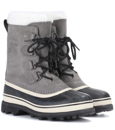 Sorel Caribou Leather & Faux Fur Lace-up Boots In Grey