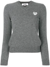 Comme Des Garçons Golden Heart Logo Wool Sweater In Grey
