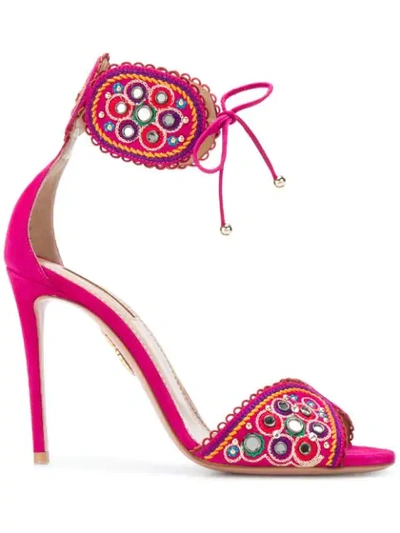 Aquazzura Jaipur Suede Ankle-strap Sandals In Azalea Pink