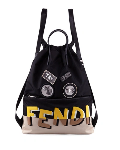 Fendi Vocabulary Monster Face Nylon & Leather Tote Backpack In Black