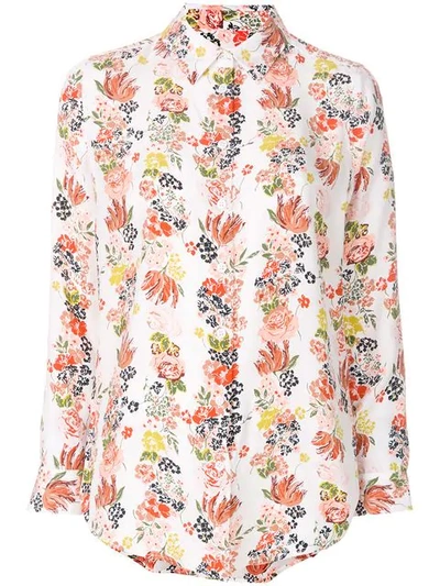 Equipment Essential Botanical Garland Button-front Floral-print Shirt In White