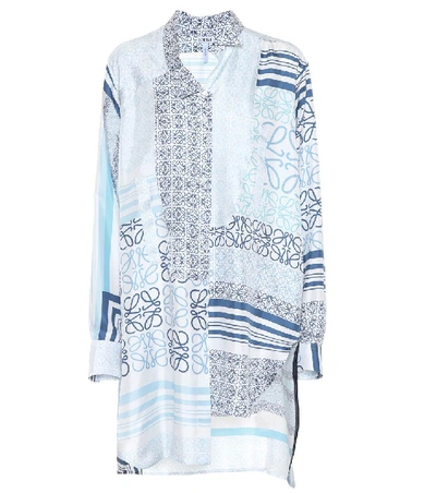 Loewe Asymmetrical Printed Silk Satin Shirt In Multicolor