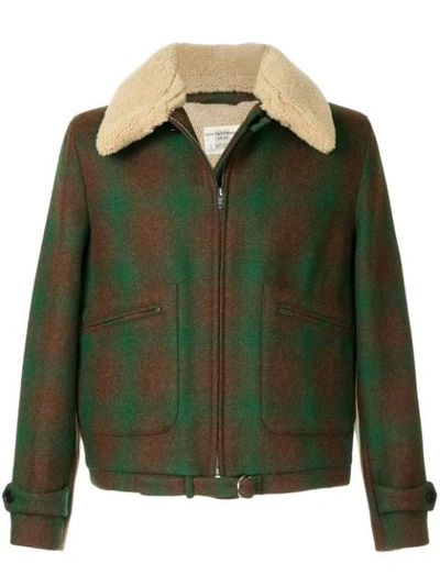 Kent & Curwen Furry Collar Coat In Green