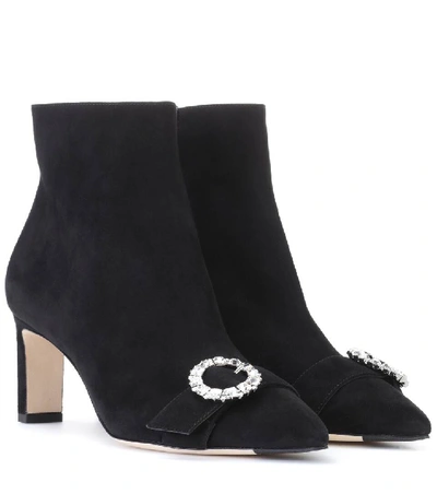 Jimmy Choo Hanover 65 Black Suede Booties With Crystal Buckle