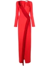 Galvan V-neck Long-sleeve Fringe Detail Gown In Red