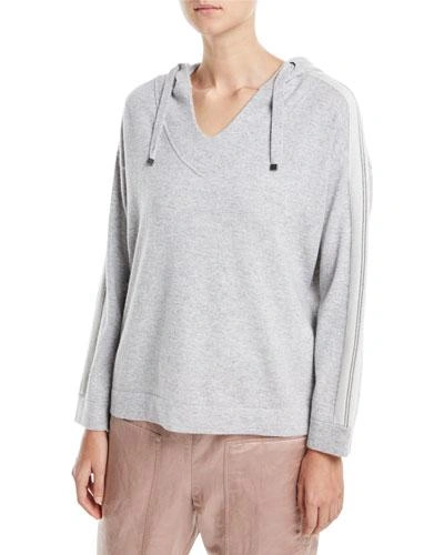 Brunello Cucinelli 2-ply Cashmere Hooded Pullover In Gray