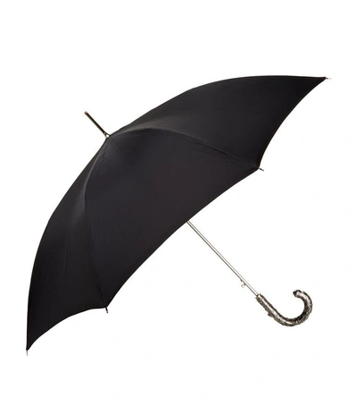 Mcq By Alexander Mcqueen Embossed Metal Handle Tall Umbrella In Black