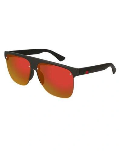 Gucci Polarized Square Half-frame Sunglasses In Black/orange