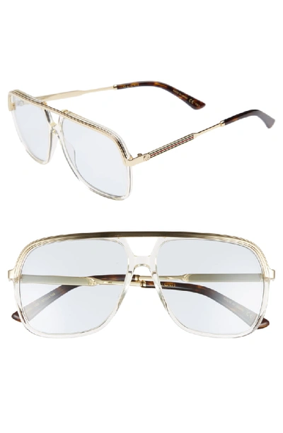 Gucci Men's Vintage Web Brow Bar Aviator Sunglasses, 56mm In Yellow/ Endura Gold