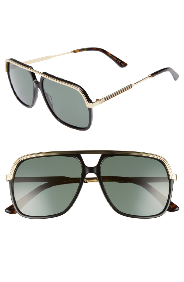 Gucci Men's Vintage  Brow Bar Aviator Sunglasses, 56mm In Black