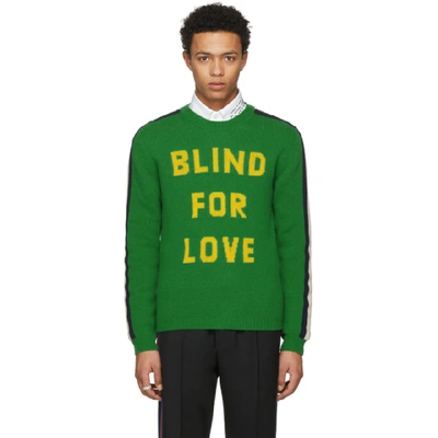 Gucci Blind For Love Snake Wool Crewneck Sweater In 3234 Green