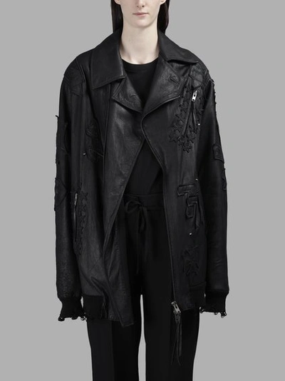 Di Liborio Women's Black Patches Leather Jacket