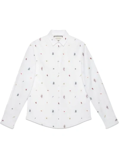Gucci Duke Symbols-fil-coupé Oxford Shirt, White