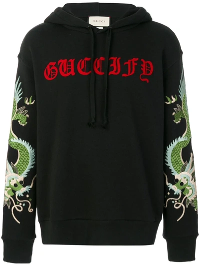 Gucci Embroidered Appliquéd Loopback Cotton-jersey Hoodie In Black / Green / Red
