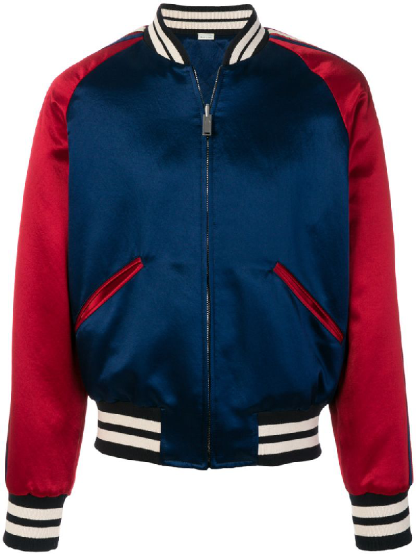 Gucci Reversible Webbing-trimmed Satin-twill Bomber Jacket In Blue ,red ...
